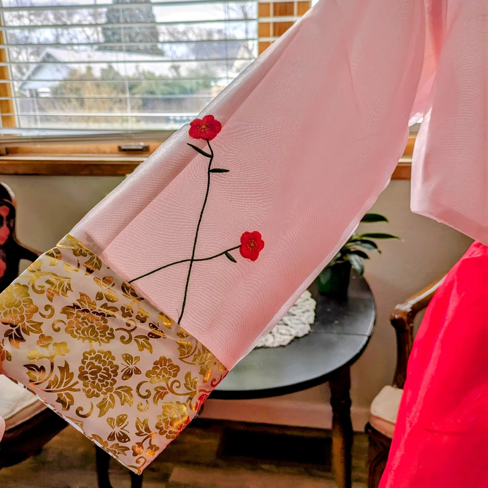 Hanbok Women Red And Pink Hanbok - Picture 3 of 9
